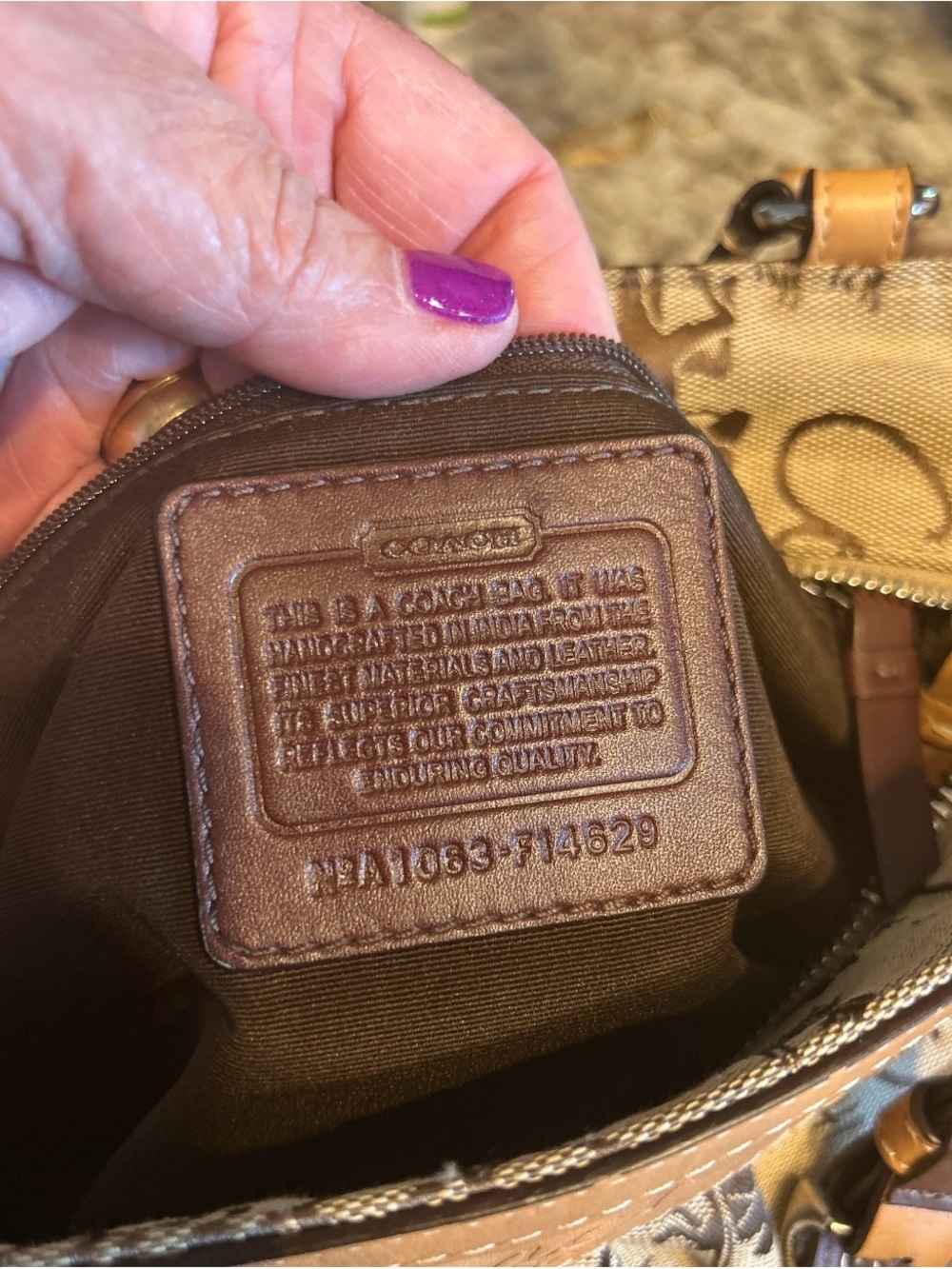 Coach Horse and Carriage print tote bag with brown leather trim. - Picture 8 of 8